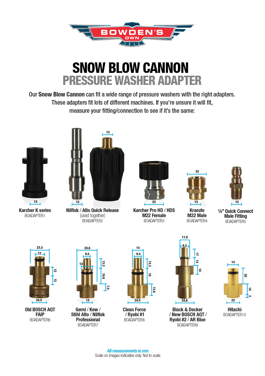 Snow Blow Cannon Adapters Bowden's Own NZ